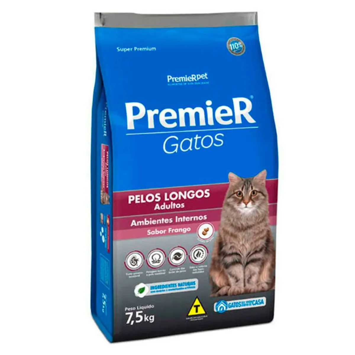 Ração Premier Ambientes Internos Pelos Longos Para Gatos Adultos Sabor Frango