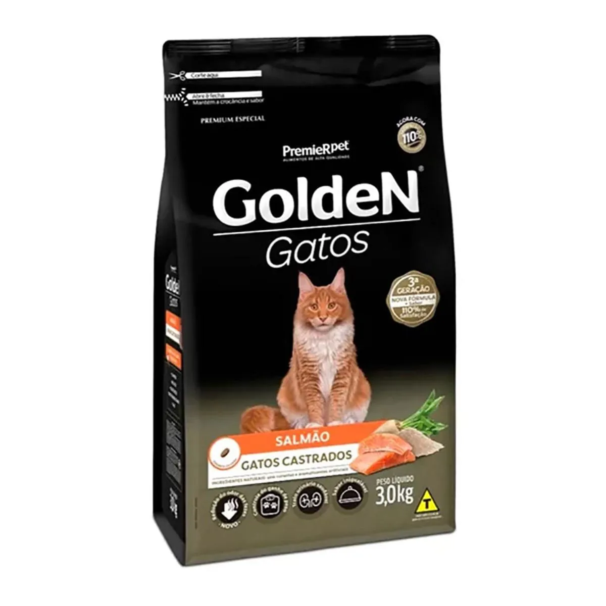 Ração Golden Gatos Castrados Salmão 3kg Golden
