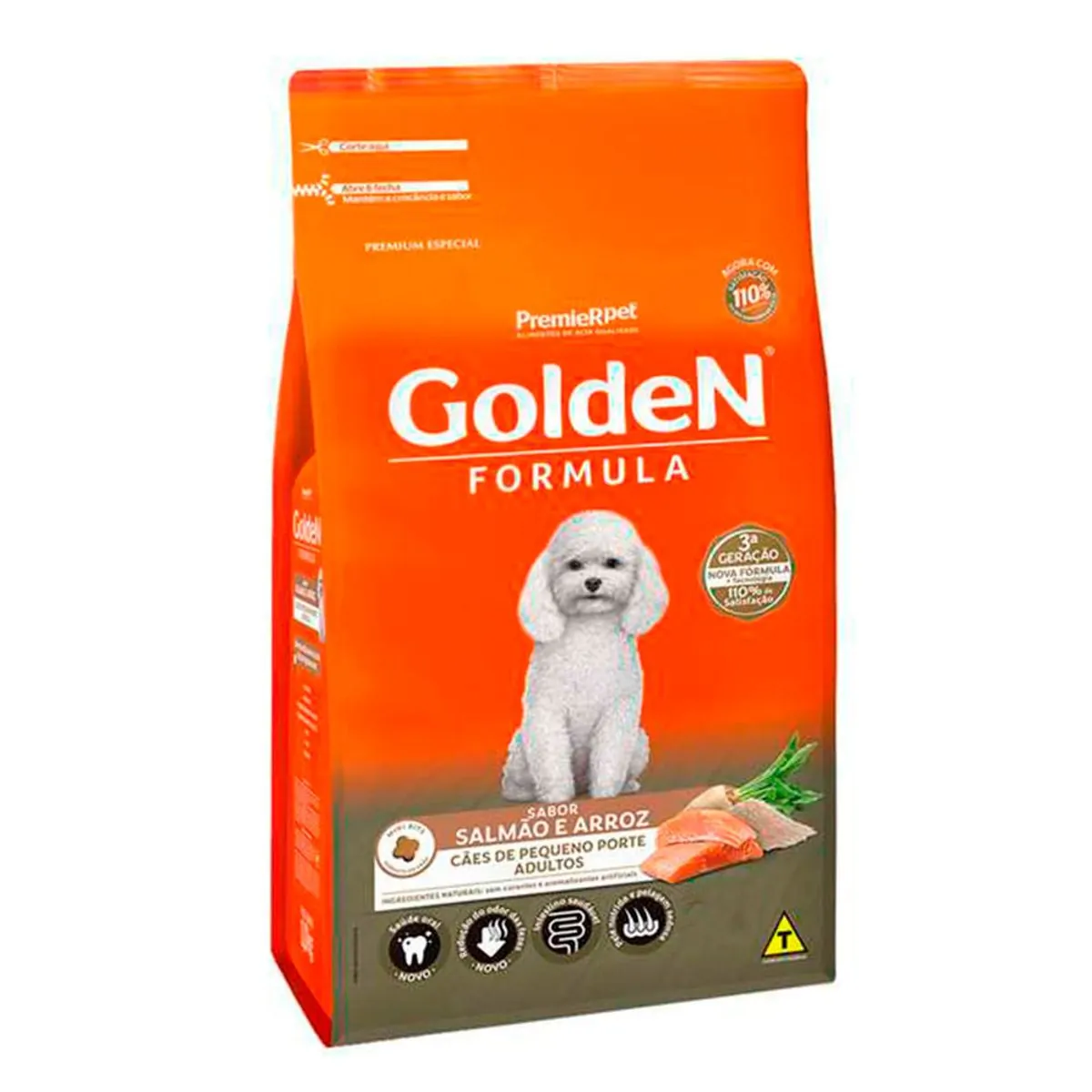 Premier Pet Golden Fórmula Salmão Adultos Mini Bits Pacote 3 Kg