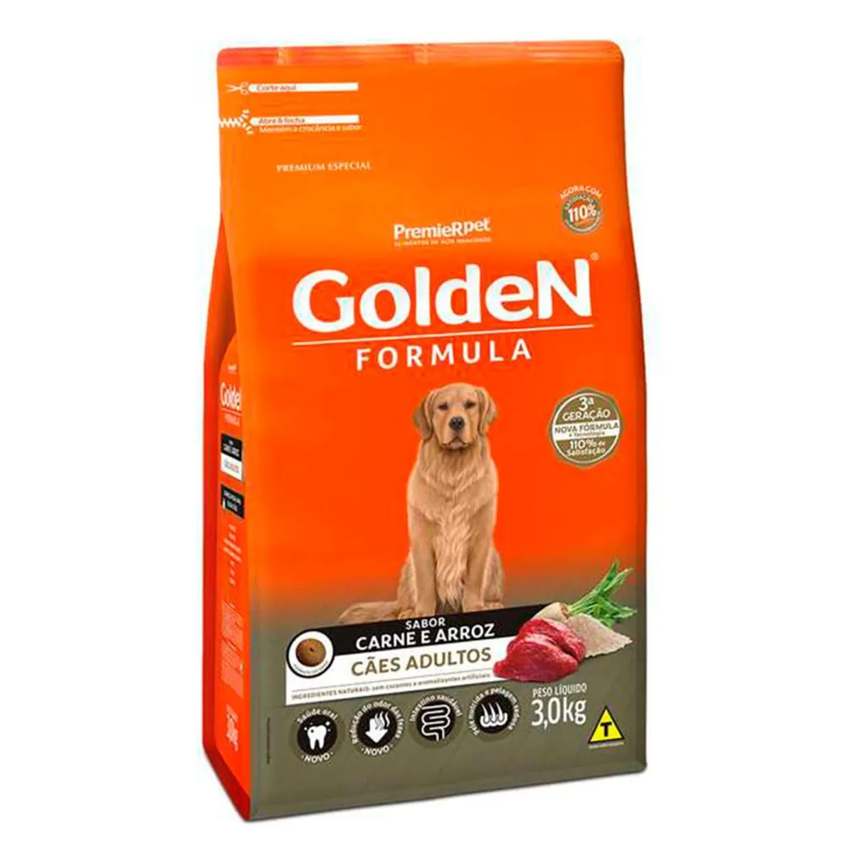 Ração para Cães Adultos Golden Fórmula Carne e Arroz 3kg