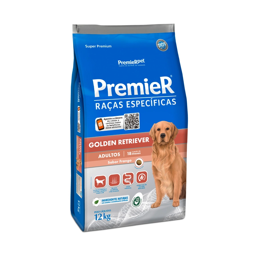 Ração Seca Super Premium para Cães Adultos da Raça Golden Retriever Premier 12kg