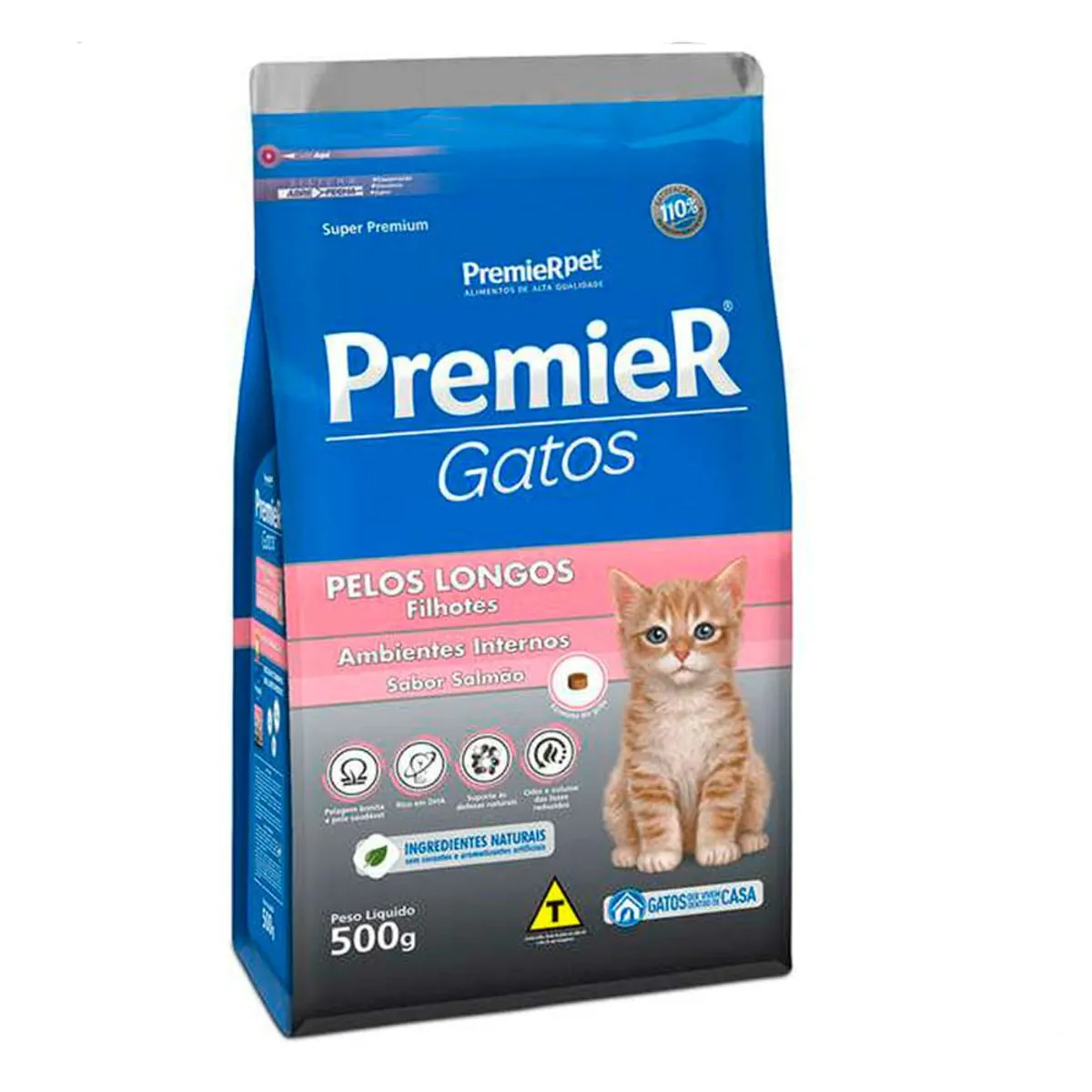 Ração Premier Ambientes Internos Pelos Longos Para Gatos Filhotes Sabor Salmão