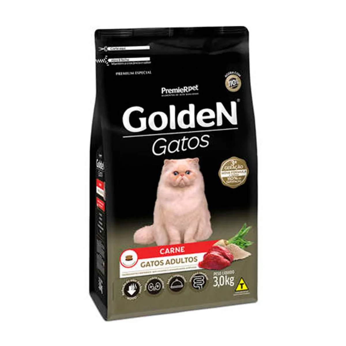 Ração Golden Gatos Adultos Sabor Carne 3kg Premier Pet