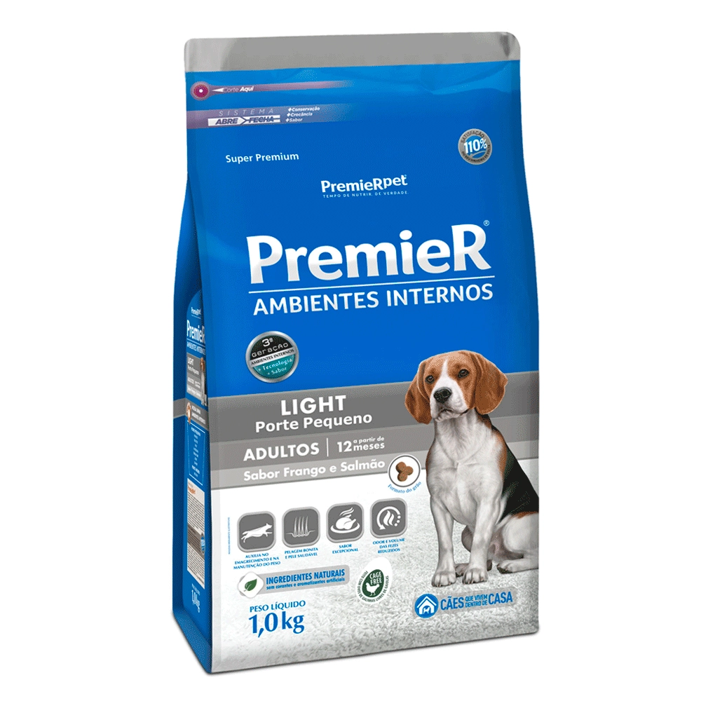 Ração Premier Ambientes Internos Light Para Cães Adultos Sabor Frango E Salmão