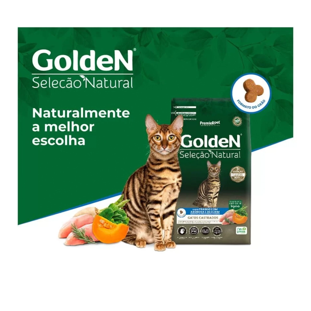 Ração Golden Seleção Natural Gatos Adultos Frango e Arroz 3kg