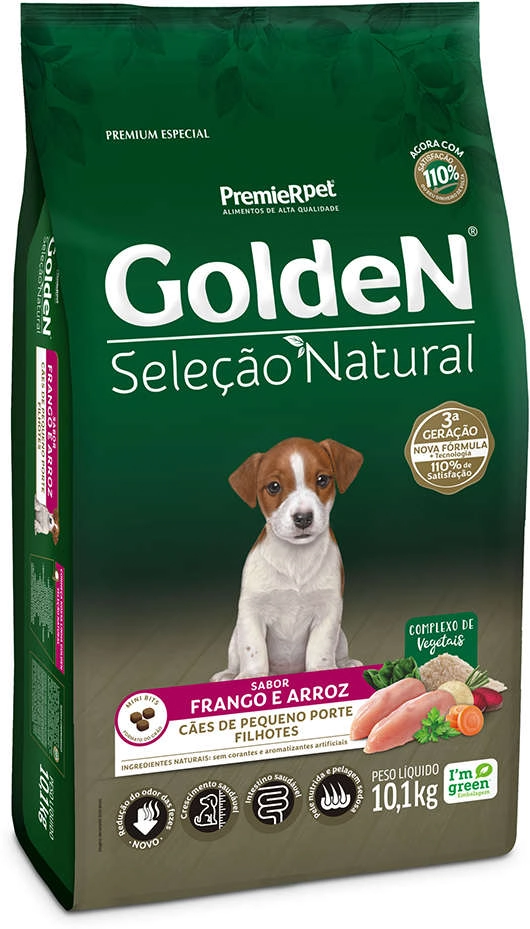 Ração para Cachorro Filhote Raças Mini Golden Seleção Natural Frango e Arroz 10,1kg