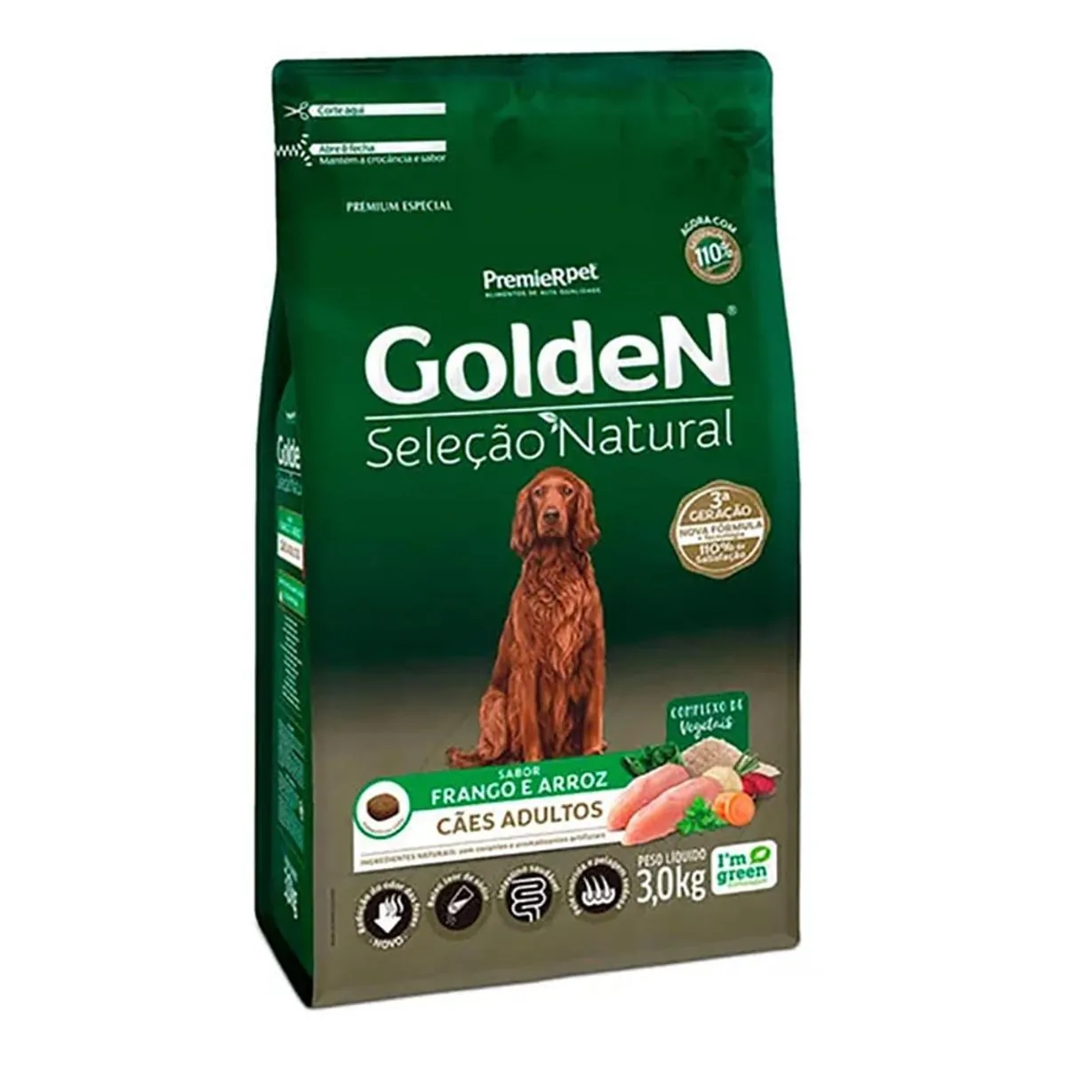 Ração Golden Seleção Natural Cães Adultos Frango e Arroz 3kg