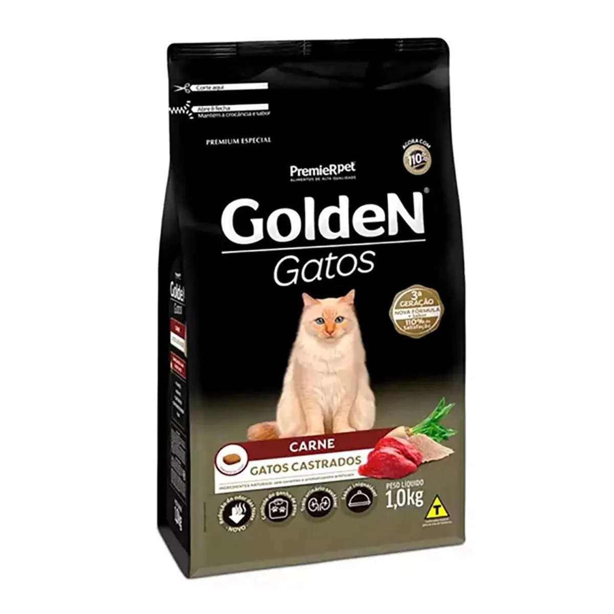 Racao Golden Form Gatos Ad Castr Carne 1kg