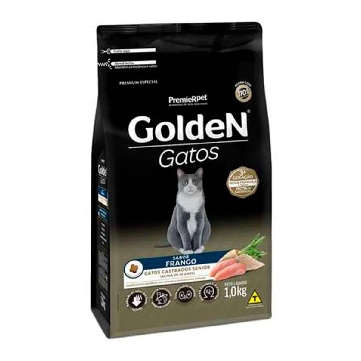 Ração Golden Para Gatos Sênior Castrados Sabor Frango