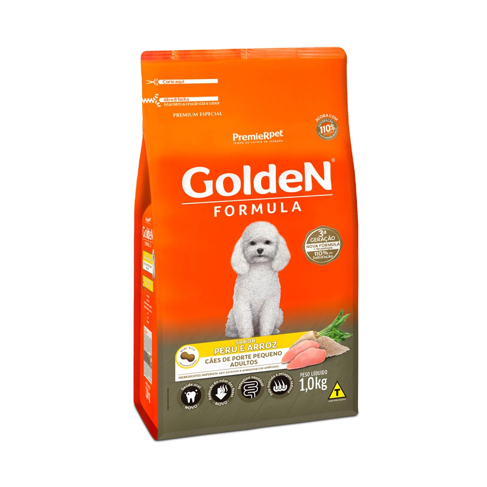Ração Golden Fórmula Cães Adultos Raças Pequenas Peru e Arroz 1kg