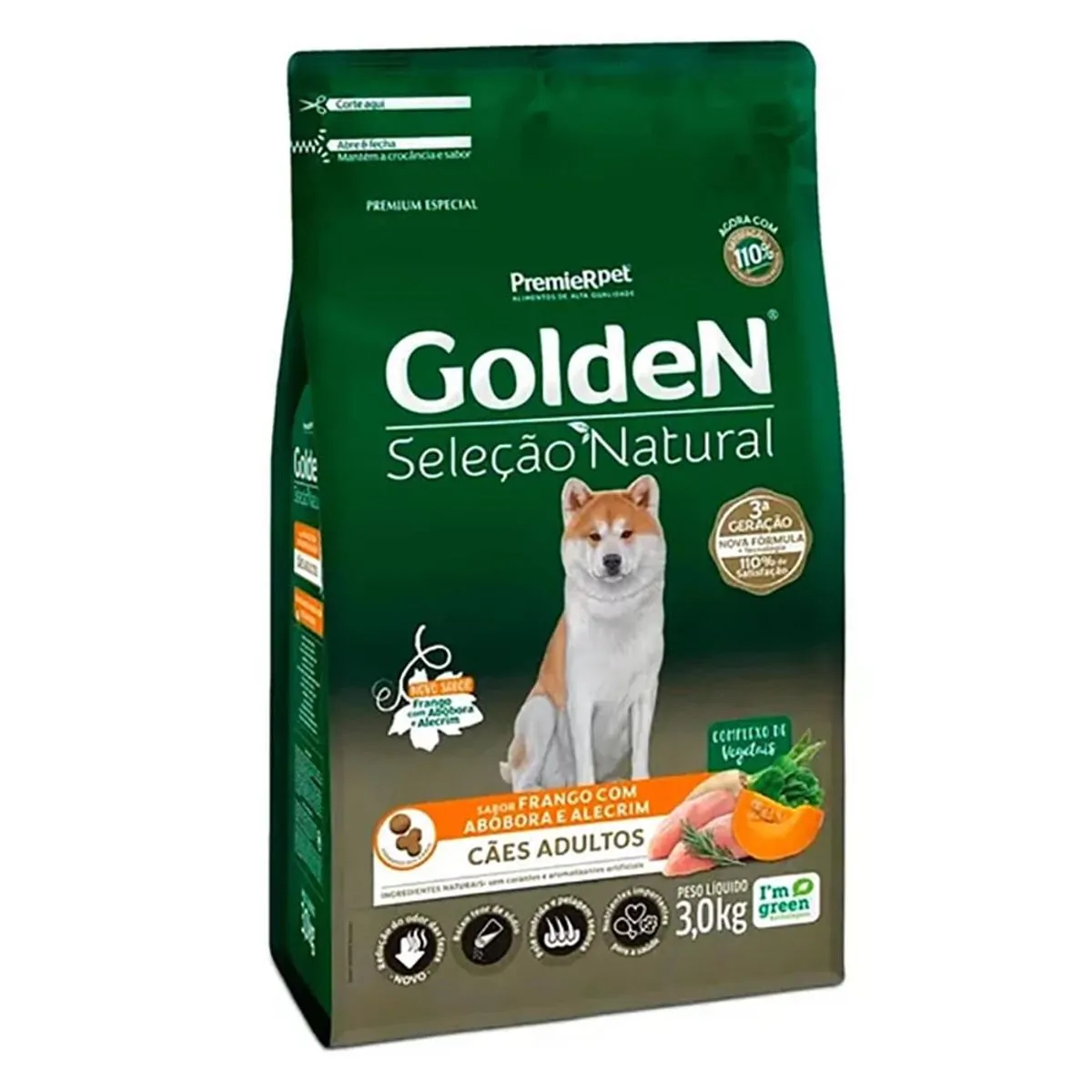 Ração para Cães Adultos Golden Seleção Natural Abóbora 3kg