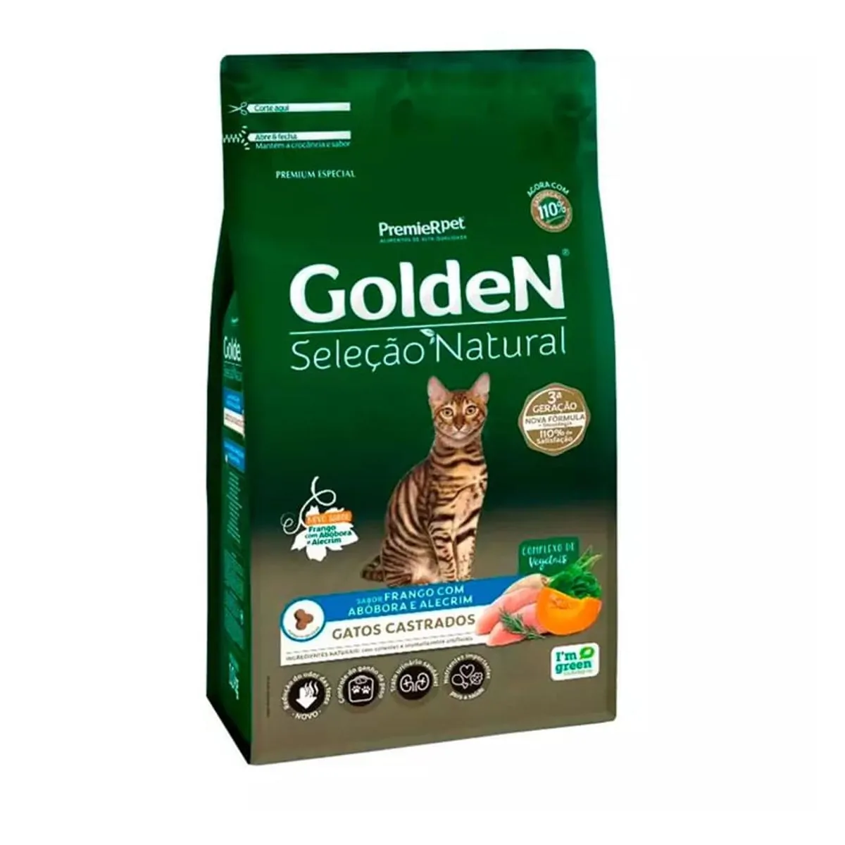 Racao Golden Selecao Natural Gatos Castrados Abobora 1kg