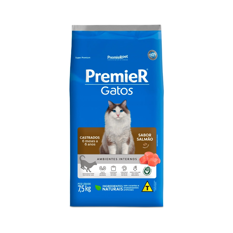 Premier Gatos Castrado Salmao Ate 6 Anos 7 5kg