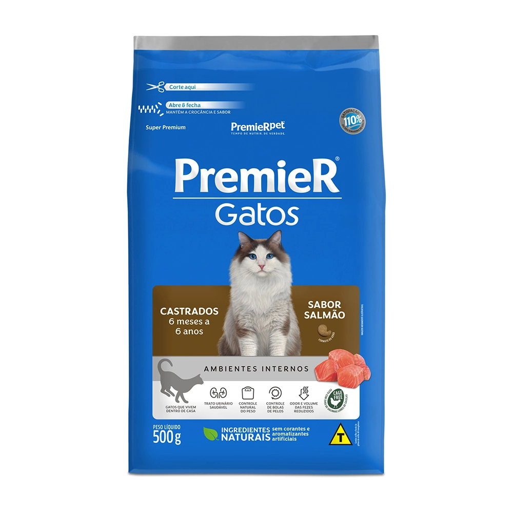 Premier Gatos Castrados 6 Meses A 6 Anos Sabor Salmao 500 G