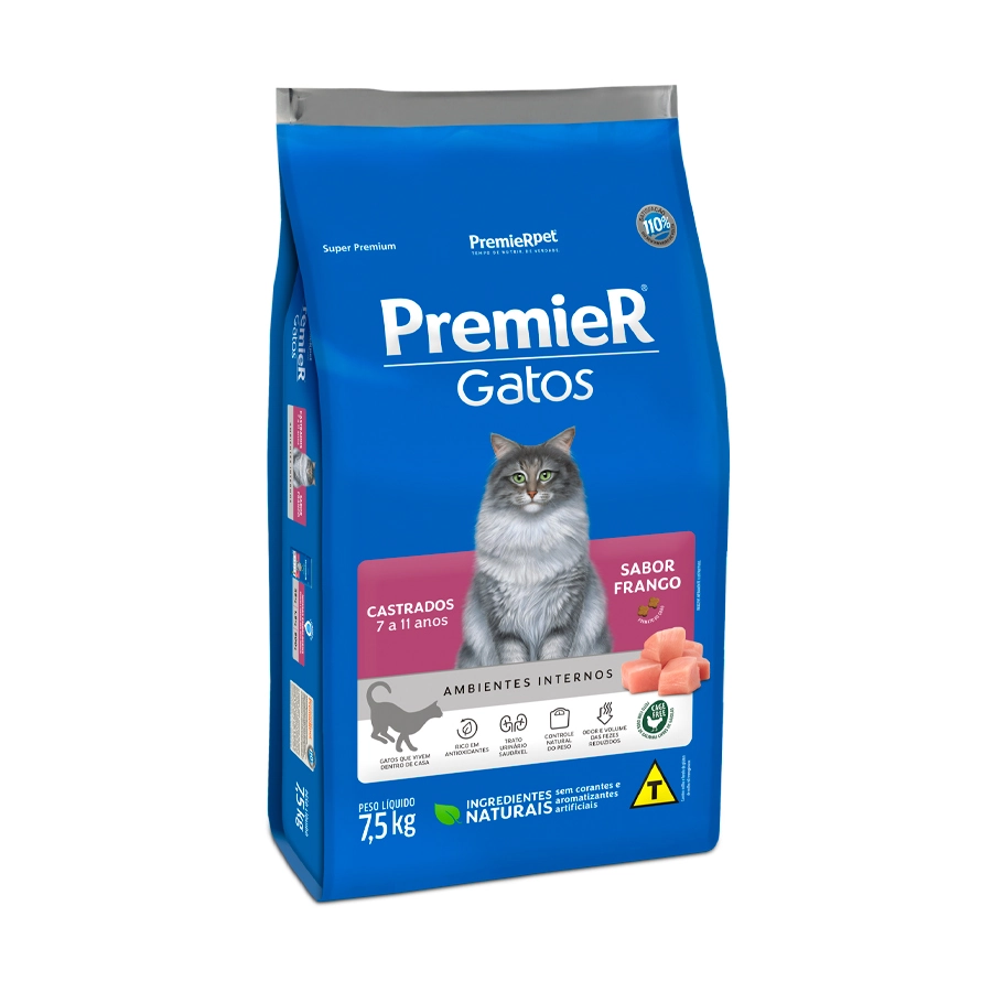 Premier Gatos Castrados 7 A 11 Anos Sabor Frango 500 G