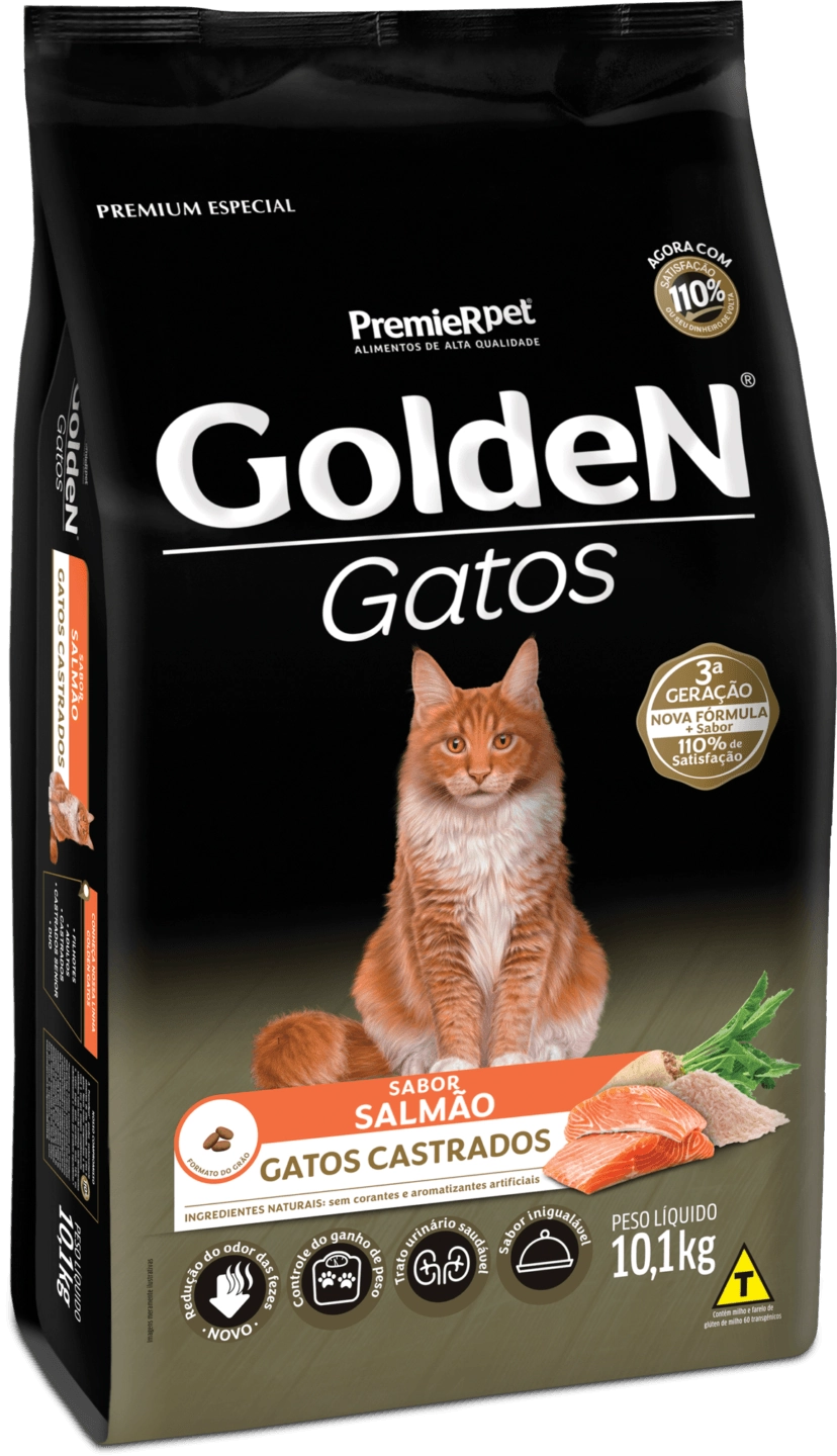Ração Golden Para Gatos Castrados Sabor Salmão Premierpet 10,1kg