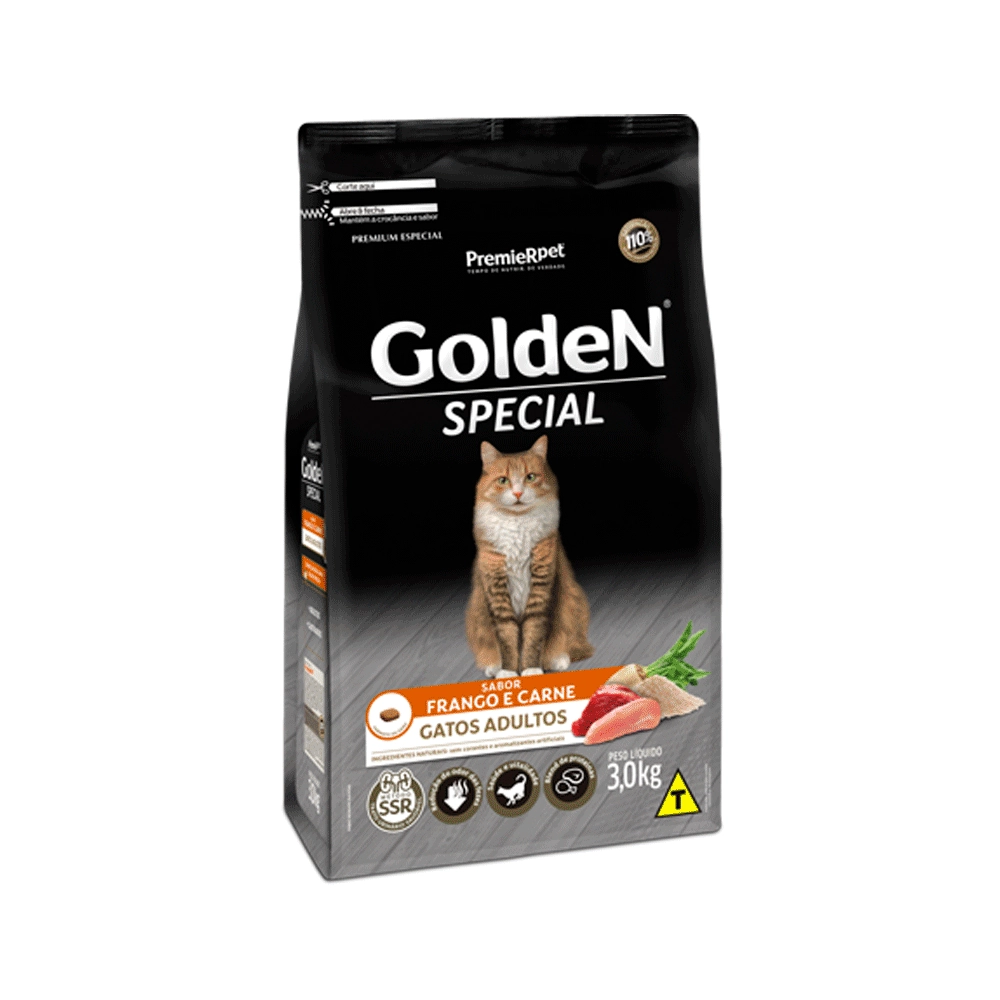 Ração Golden Special Para Gatos Adultos Sabor Frango E Carne Premier Pet 3kg