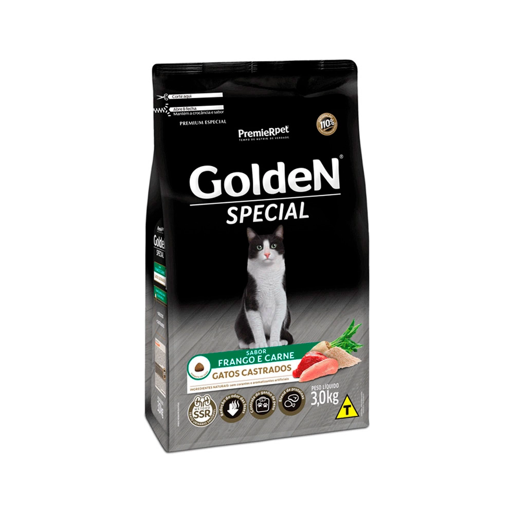 Ração Golden Special Para Gatos Adultos Castrados Sabor Frango Premier Pet 3kg