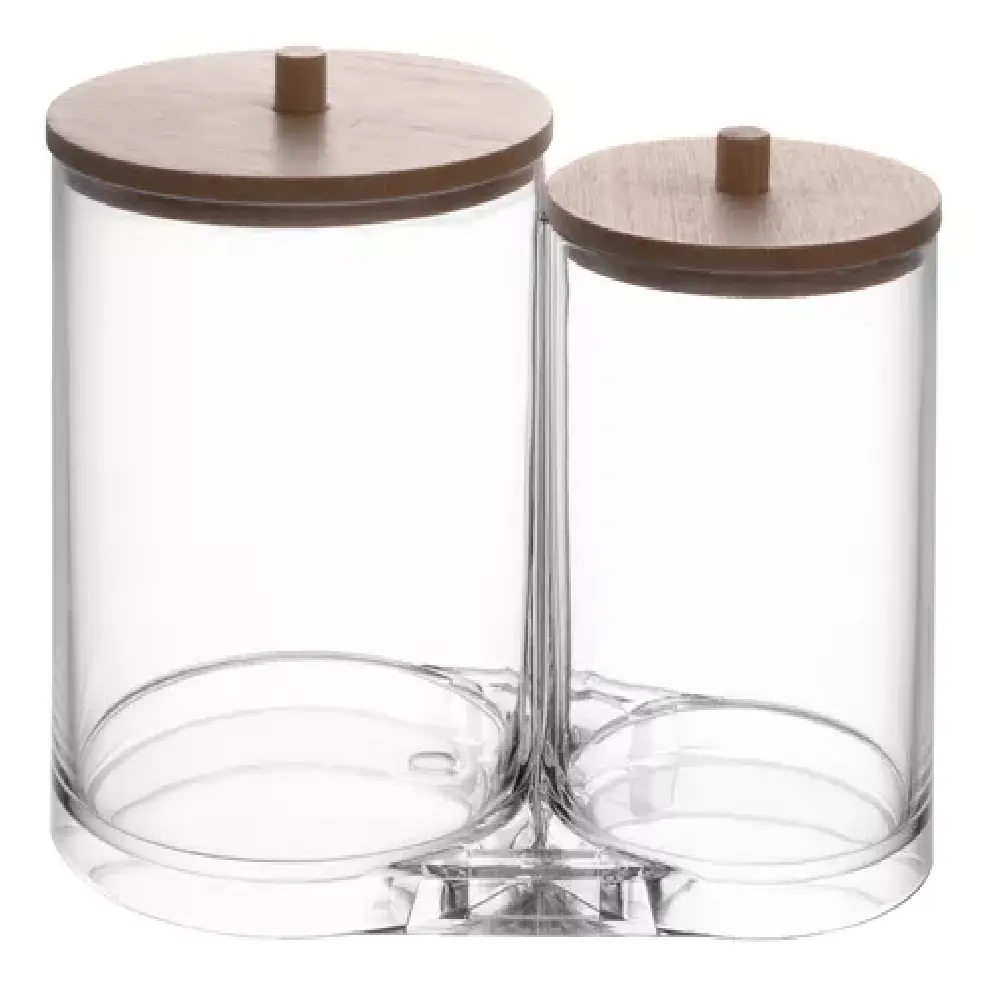 Pote Organizador Duplo Com Tampa De Bambu Aspire