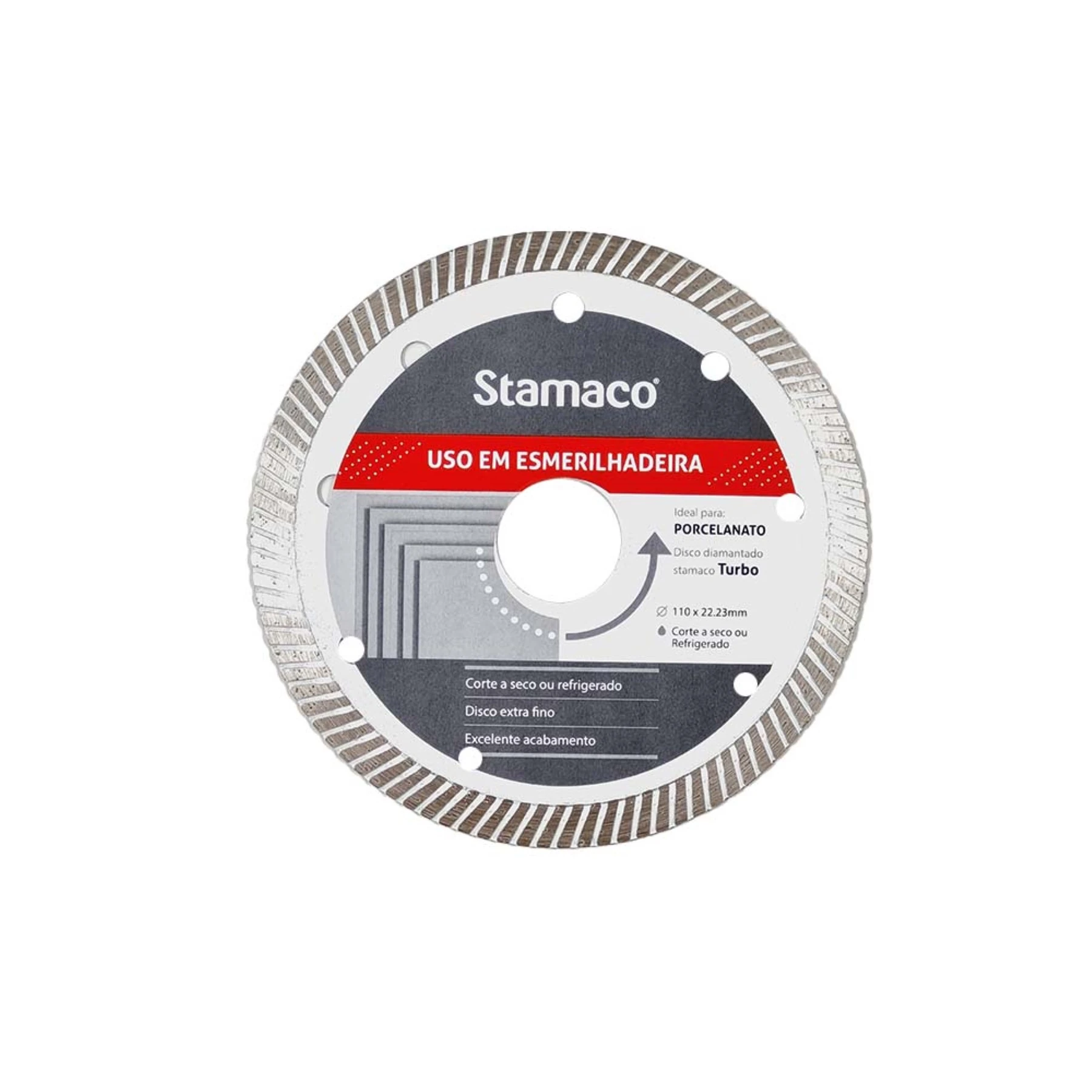 Disco de Corte Diamantado para Porcelanato e Cerâmica 4.3/8" 110mm 1 unidade Extra Fino Stamaco