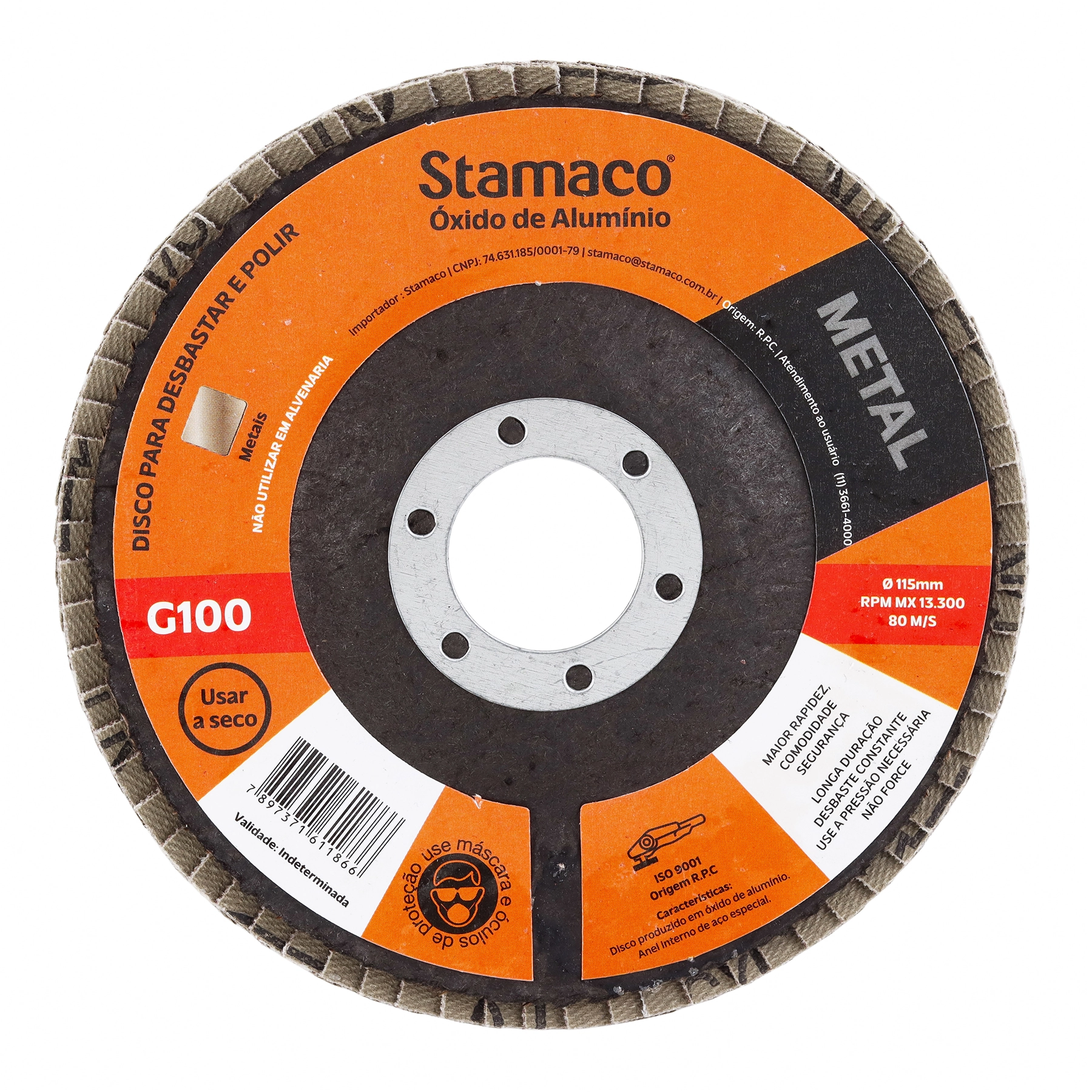Disco Flap para Metal Grão 100 115mm 4.1/2" 1 unidade Stamaco
