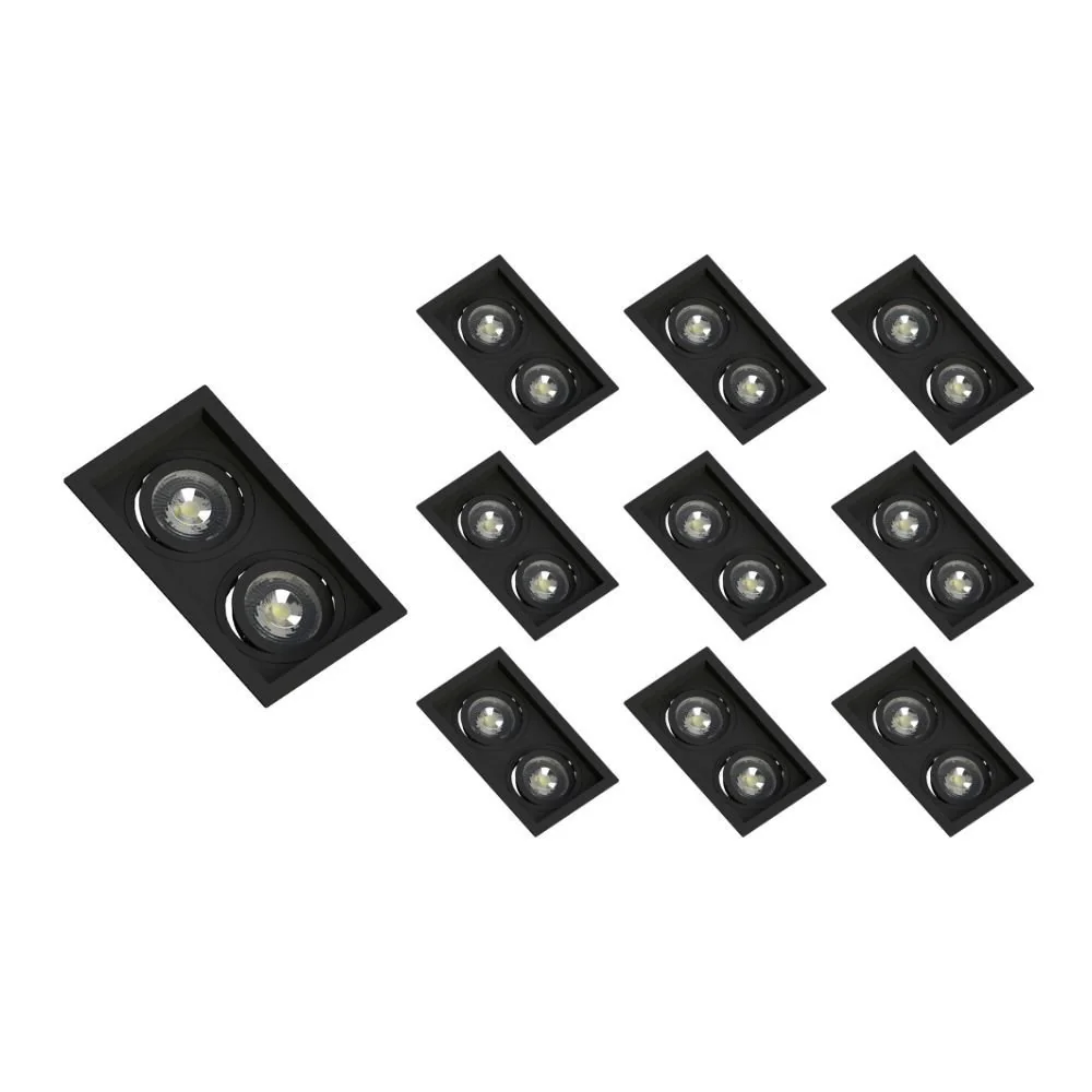 10 Spots De Embutir Recuado Save Energy Para 2 Lâmpadas Par 20 E27 Bivolt Preto