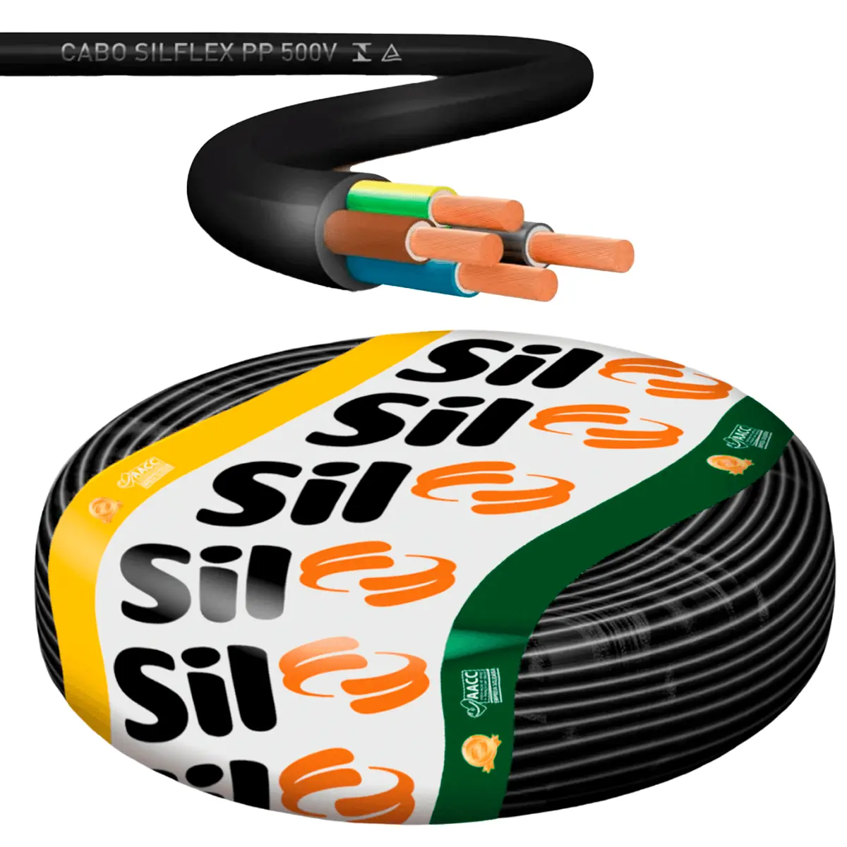 Cabo Silflex Pp 500v 4 X 2,5mm C/100mts Pt/mr/az/va Sil