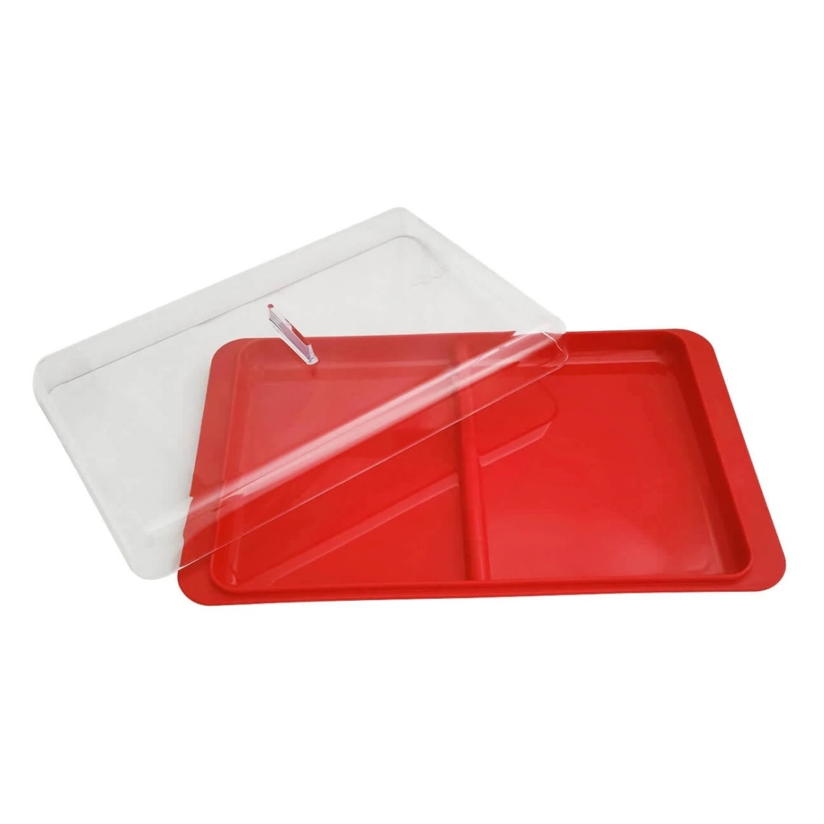 Porta Frios Duplo Pote Para Queijo Fatiado Com Tampa Empilhável Vermelho