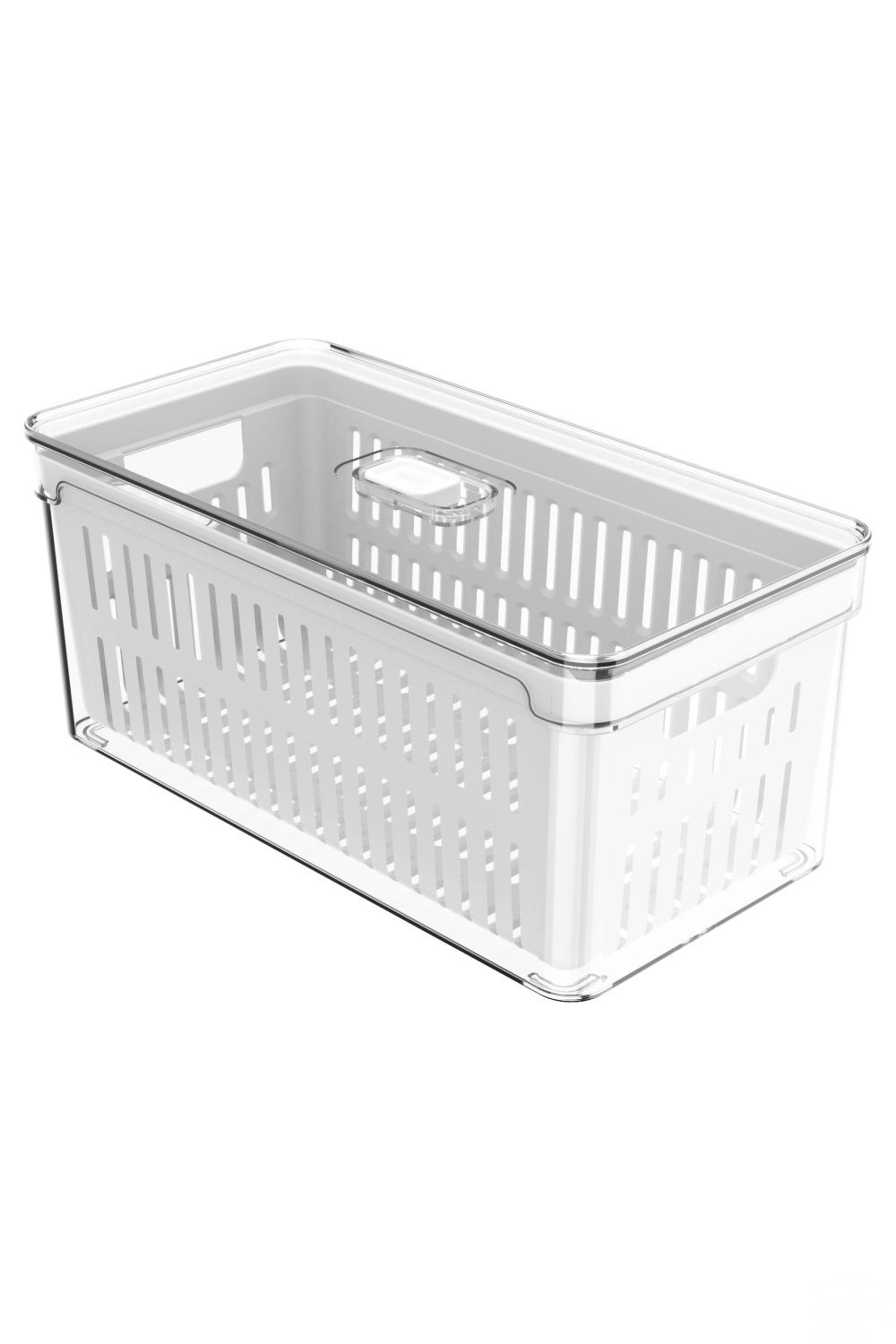 Organizador De Geladeira Com Escorredor Interno 5L Caixa Plástica Para Legumes Saladas Clear Fresh OU