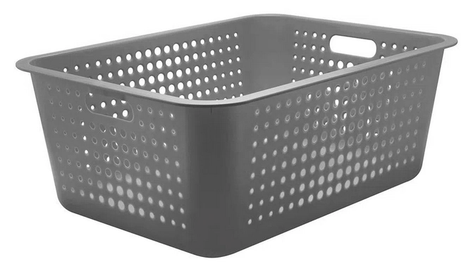 Caixa Organizadora Maxi Grande Organize Cesto Plástico 40l Chumbo