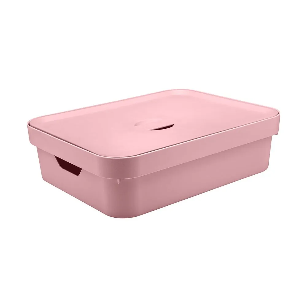 Caixa Organizadora Cube Com Tampa Rosa Quartz Ou 16 Litros