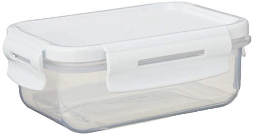 Pote Click Retangular 380ml Com Tampa Hermética Trava Lanche Branco