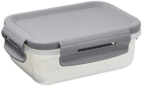 Pote Click Retangular 380ml Com Tampa Hermética Trava Lanche Chumbo