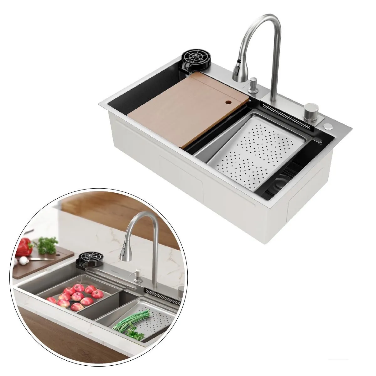 Cuba Para Cozinha Gourmet Miami Cascata Aço Inox 304 Goldenx