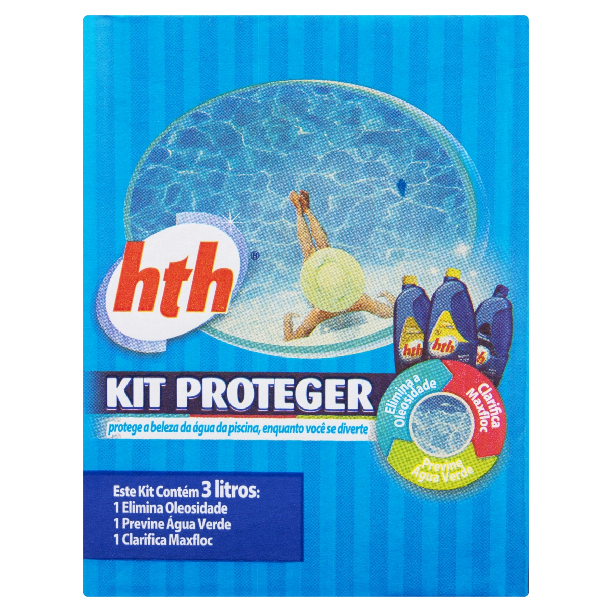 Kit Eliminador De Oleosidade Algicida Manutenção água Verde Clarificante Maxfloc Hth Proteger 3l