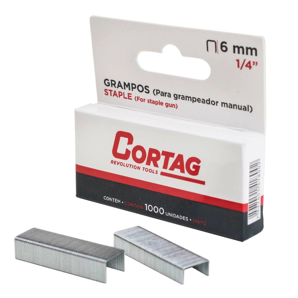 Kit 1000 Grampo 6mm 1/4 Grampeador Pinador Manual Cortag