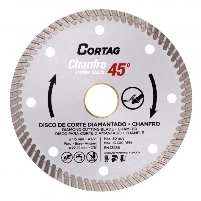 Disco Diamantado Chanfro 45° Segmentado 4.1/2 115mm Furo 22,22mm Esmerilhadeira 61907 Cortag