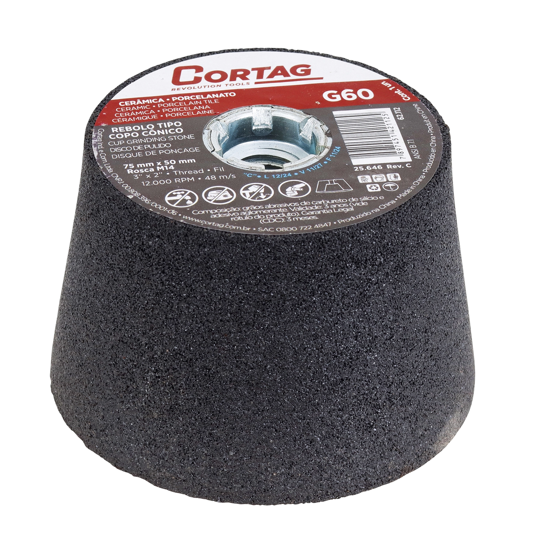 Rebolo para Metal 3" 75mm Grão 60 1 unidade Cortag
