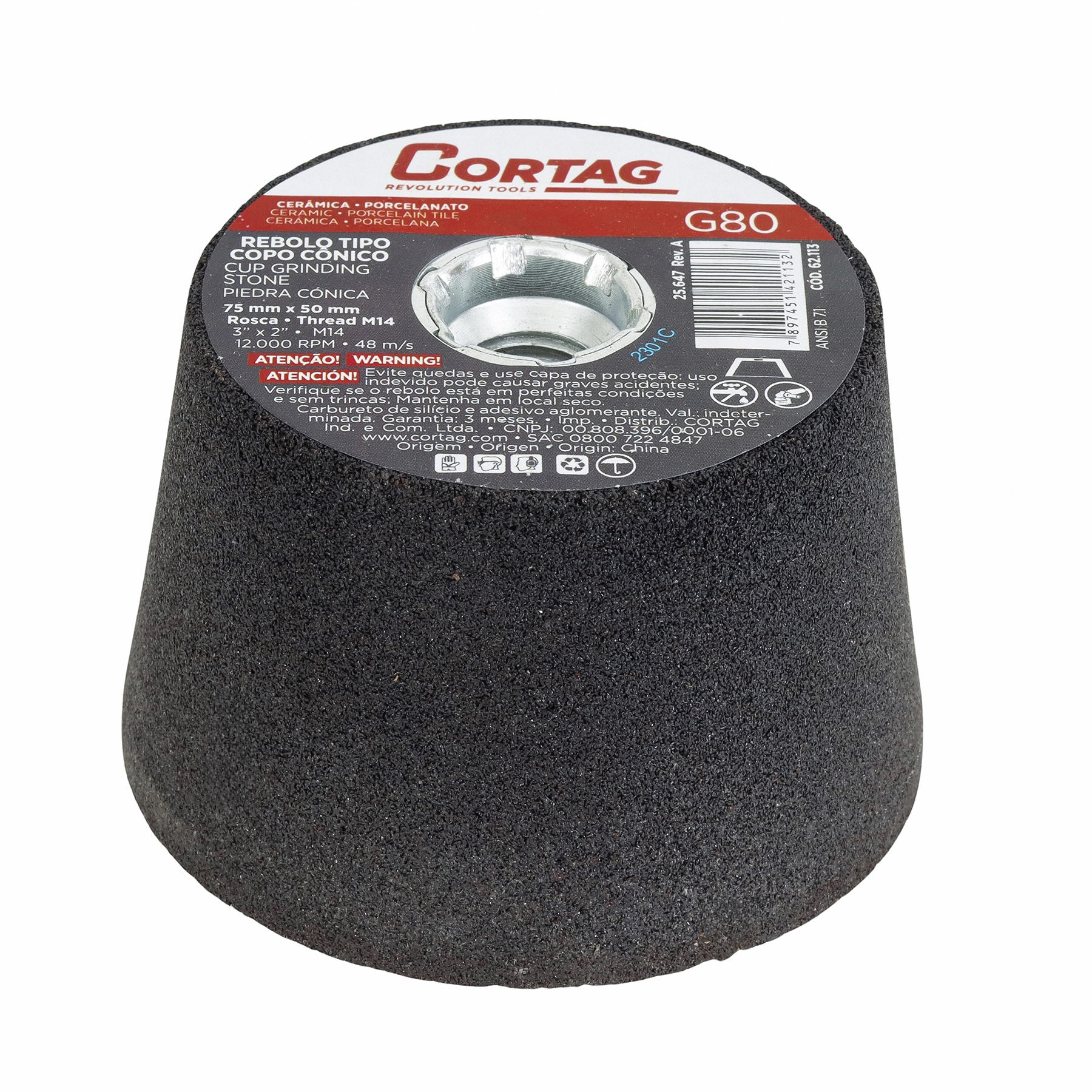 Rebolo para Metal 3" 75mm Grão 80 1 unidade Cortag