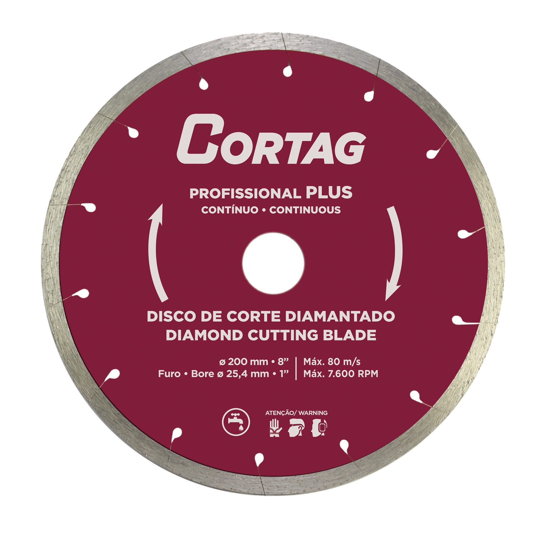 Disco de Corte Diamantado para Porcelanato e Cerâmica 8" 200mm 1 unidade 60570 Plus Cortag