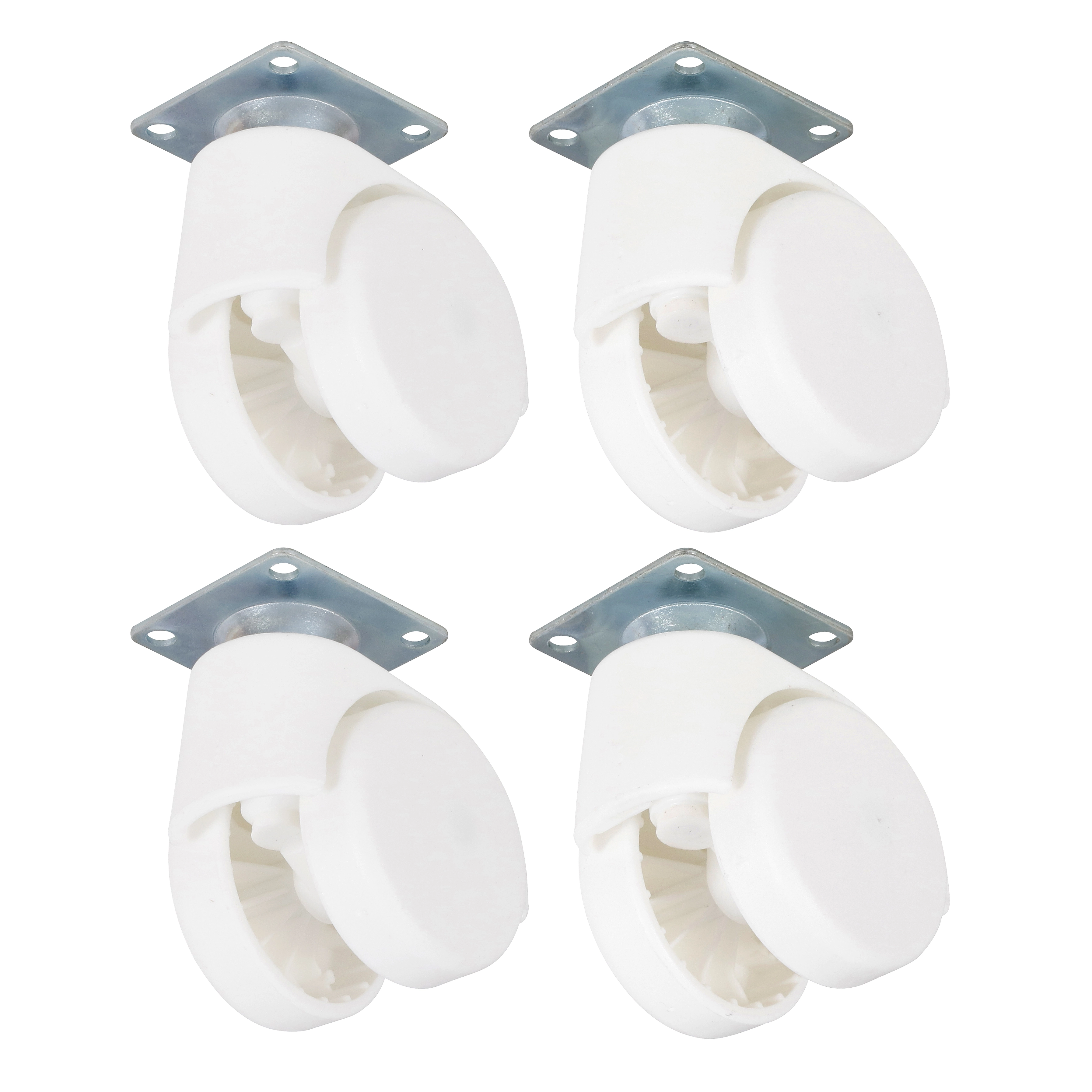 Rodízio para Móveis com Chapa 30kg com Freio Giratório 50mm Branco 4 peças