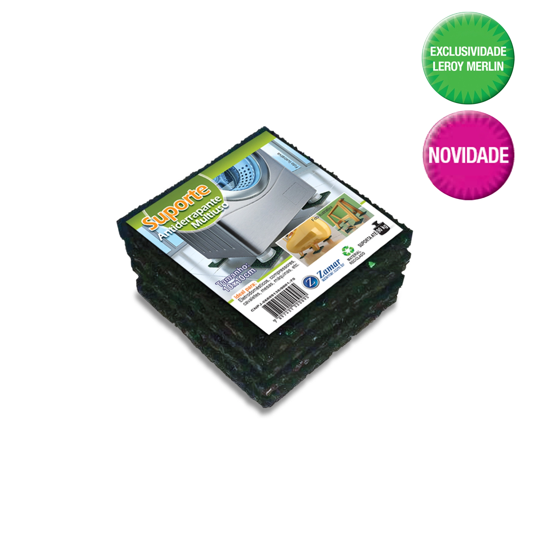 Suporte Antiderrapante Quadrado Preto e Verde 100x100mm Zamar 1 peça