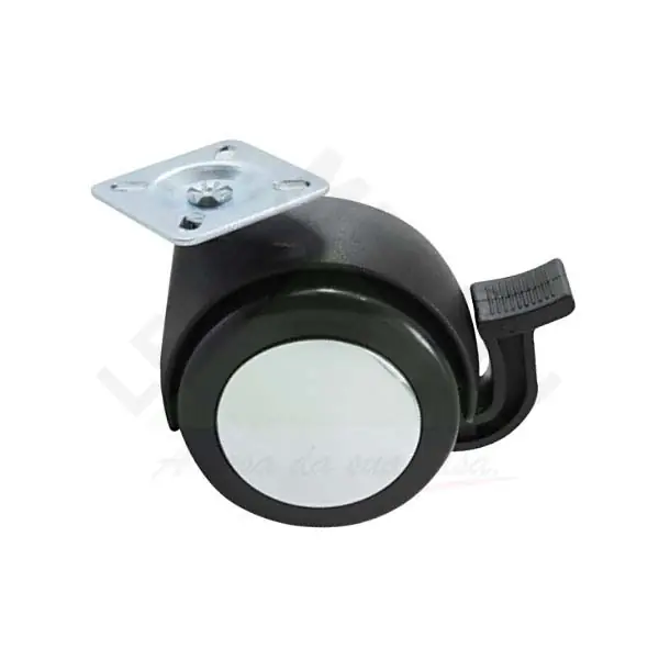 Rodízio para Móveis com Chapa 80mm até 80kg Plástico Preto com Prata com Freio Giratório 1 peça Zamar