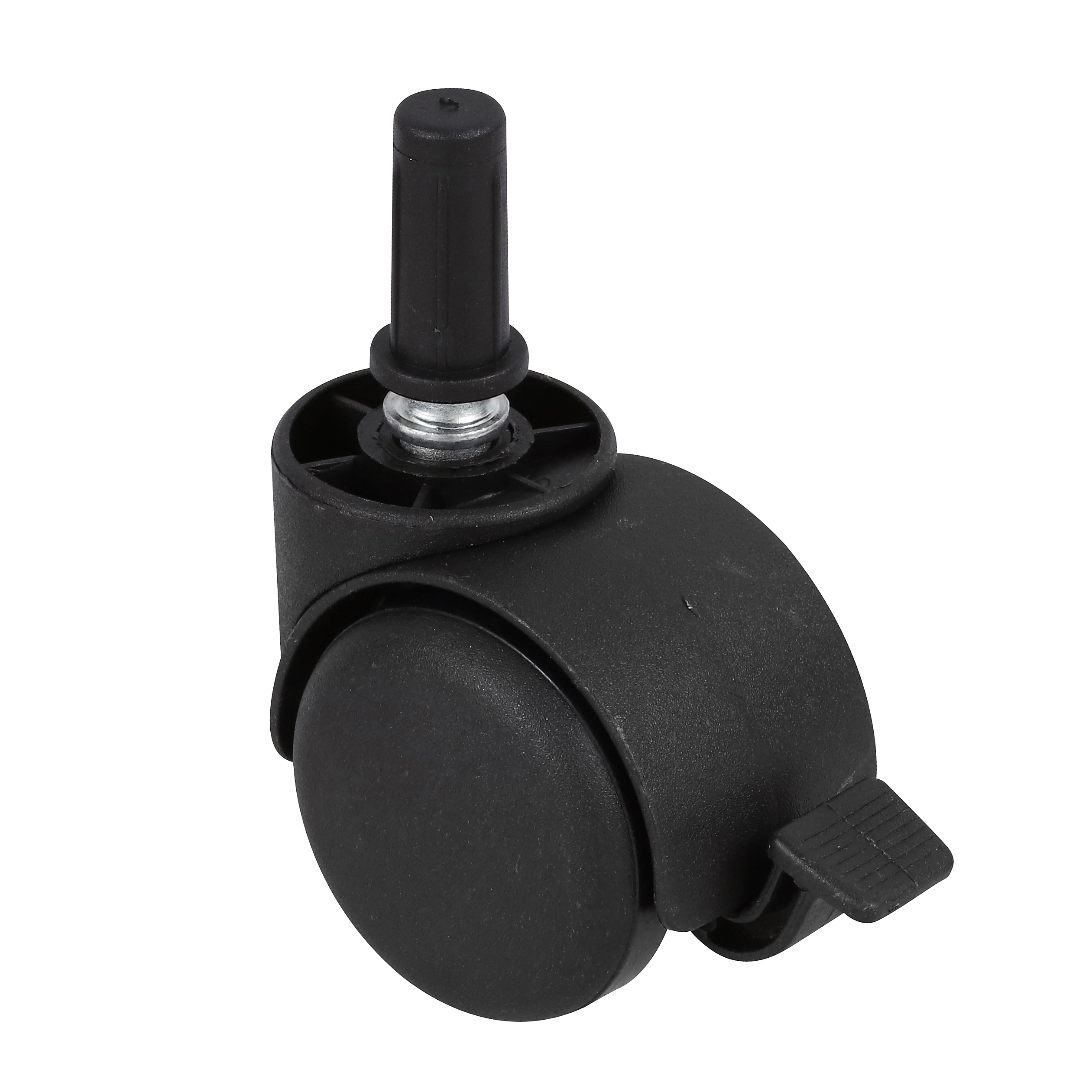 Rodízio para Móveis com Pino 40kg Plástico com Freio Giratório 50mm Preto 1 peça