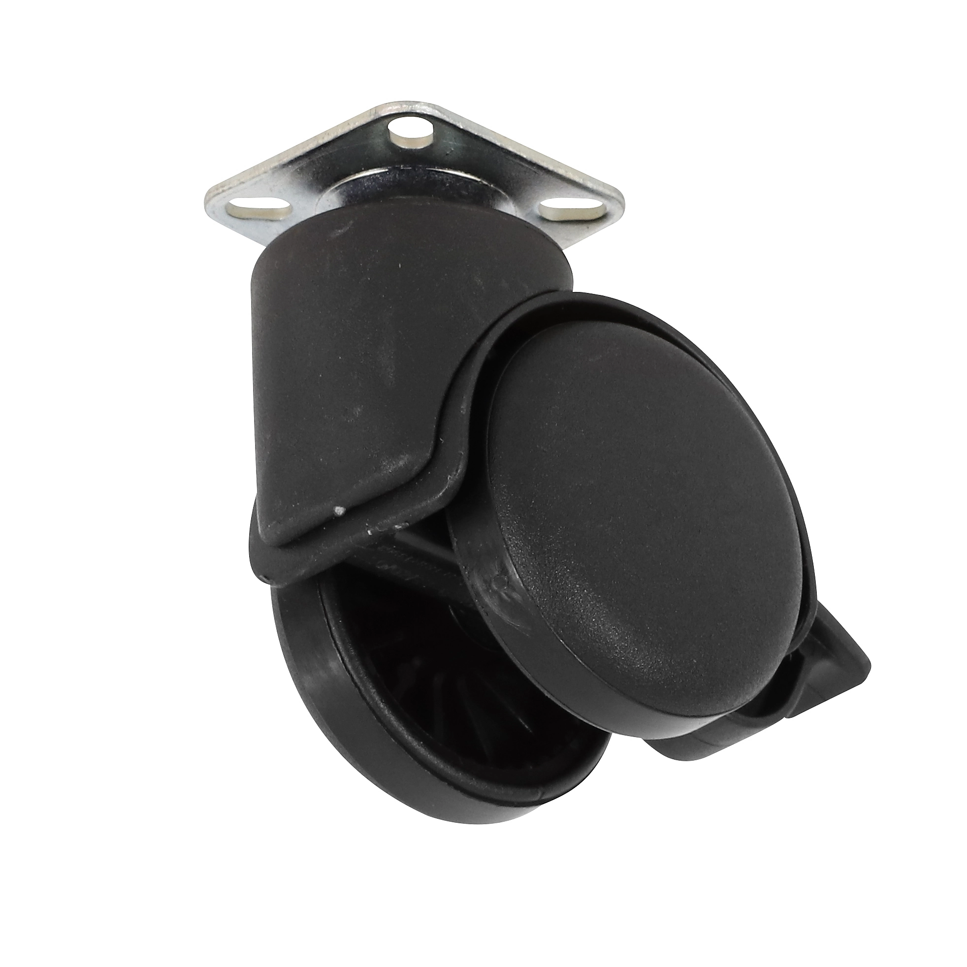 Rodízio para Móveis com Chapa 50mm até 40kg Plástico Preto com Freio Giratório 1 peça Zamar