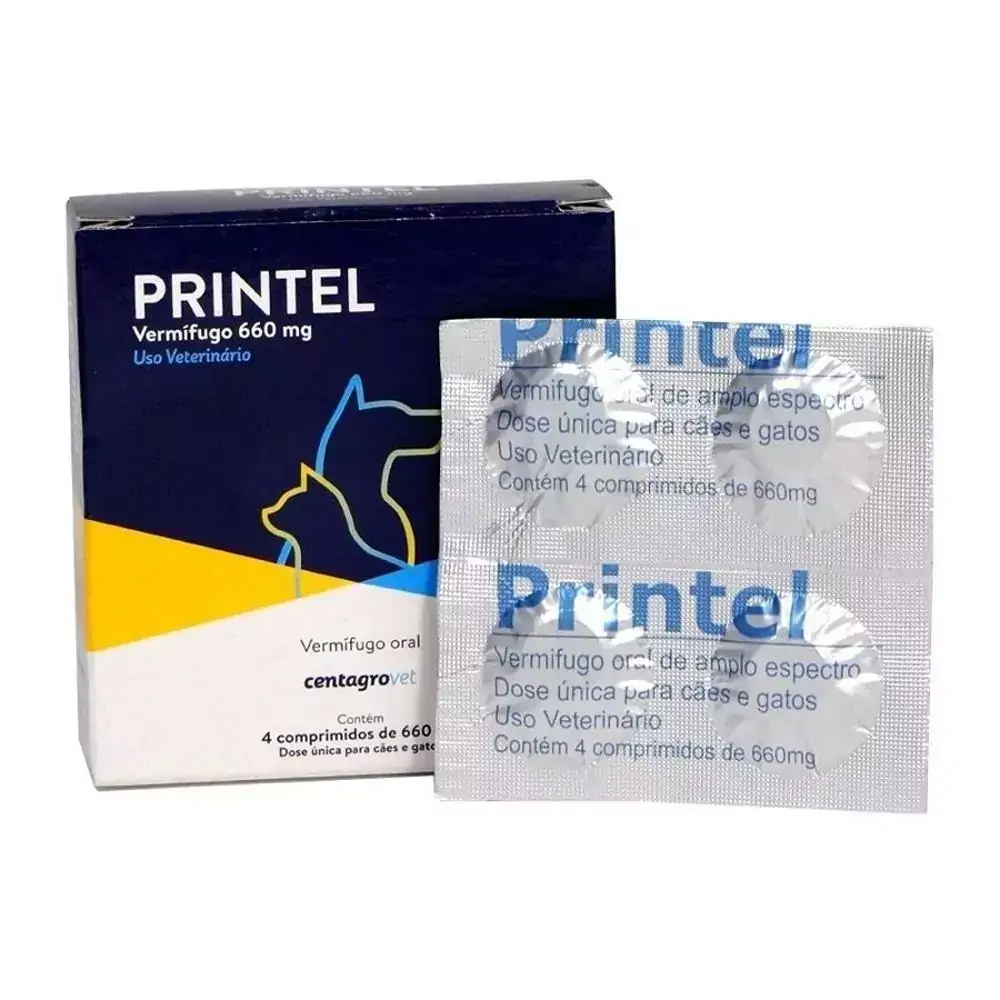 Printel 660mg Vermífugo Cães e Gatos - Centagro (4 comprimidos)