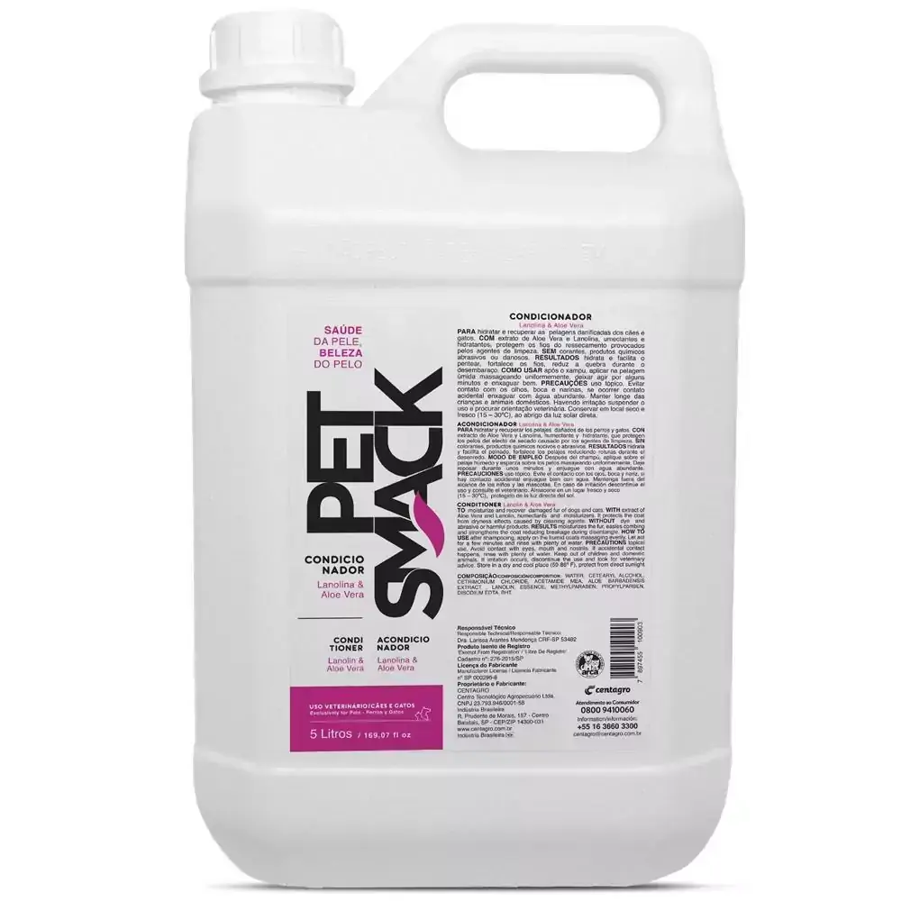 Condicionador Pet Smack Lanolina & Aloe Vera para Cães e Gatos - Centagro (5kg)