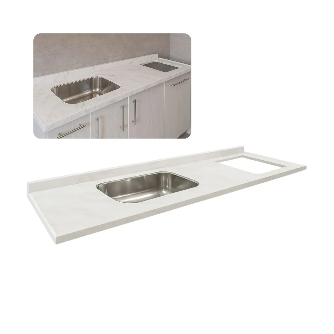 Pia De Cozinha 180cm Mármore Branco Espaço Cooktop E Cuba  Branco