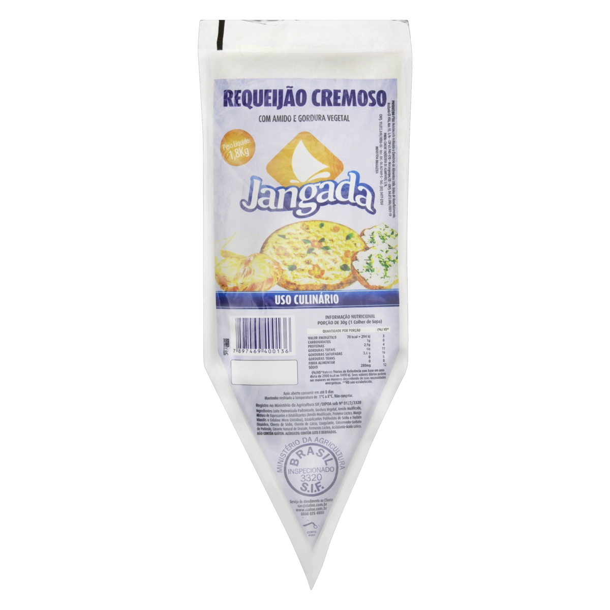 Requeijão Cremoso Com Amido Jangada Bisnaga 1,8kg