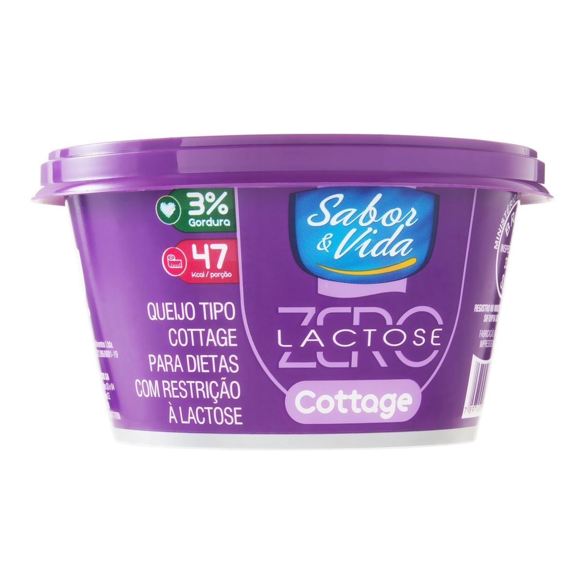 Queijo Cottage Zero Lactose Sabor Vida Pote 250g